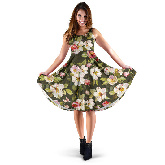 Apple blossom Pattern Print Design AB01 Midi Dress