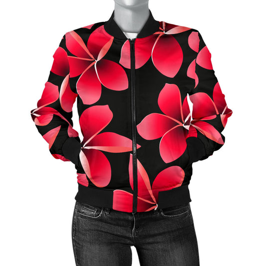 Red Plumeria Pattern Print Design PM025 Women Bomber Jacket