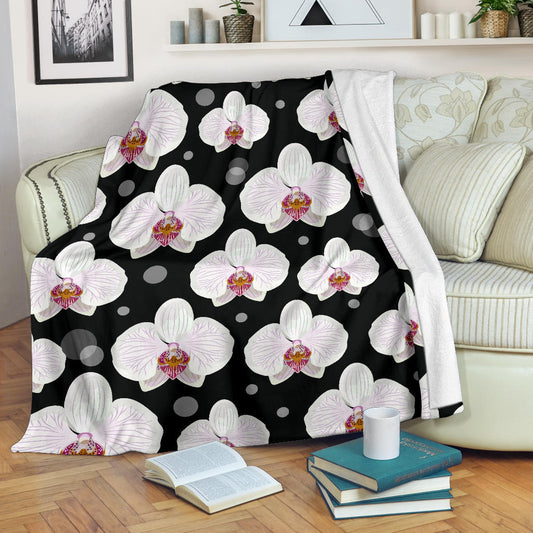 Orchid White Pattern Print Design OR09 Fleece Blanket