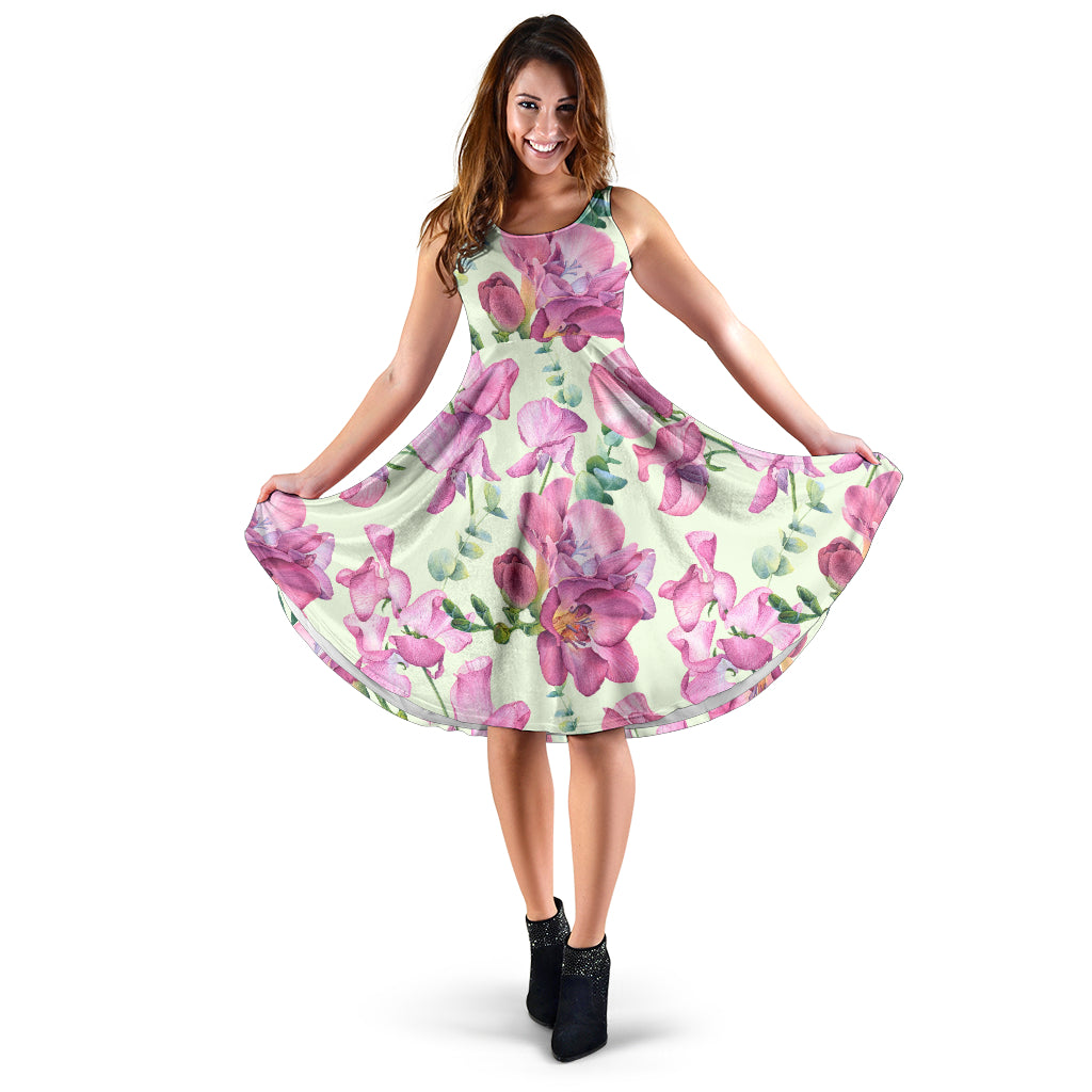 Peony Pattern Print Design PE011 Midi Dress