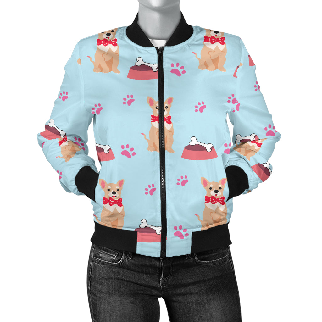 Chihuahua Pattern Print Design 05 Women's Bomber Jacket