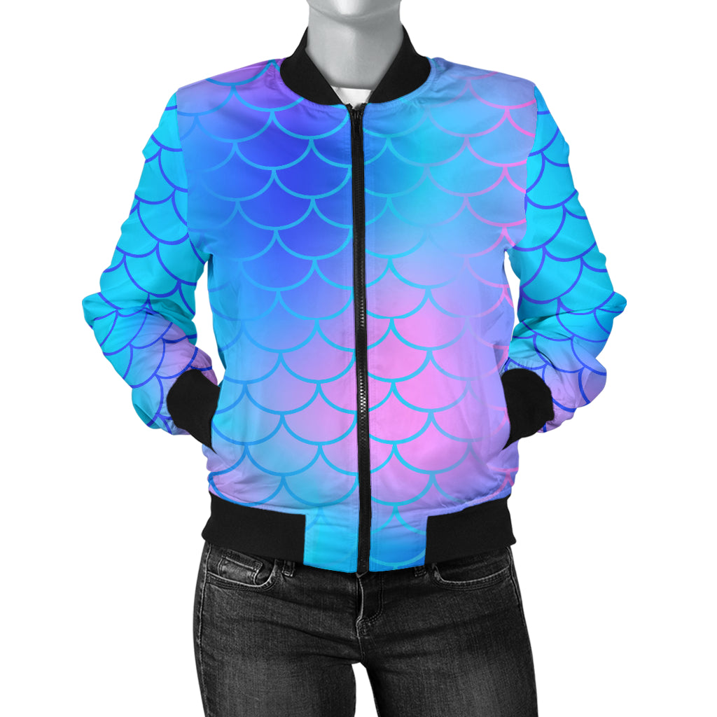 Mermaid Scales Pattern Print Design 04 Women's Bomber Jacket
