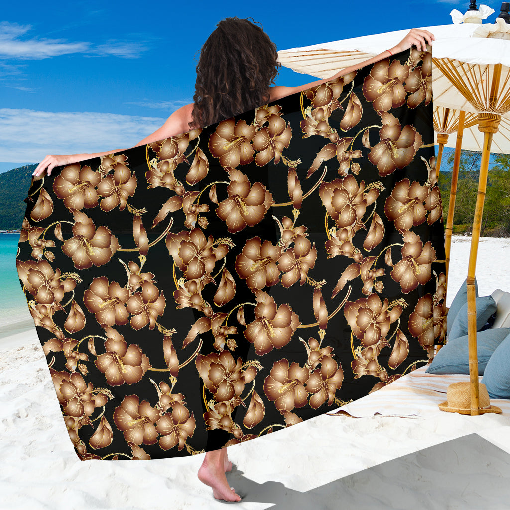 Brown Hibiscus Pattern Print Design HB06 Sarong Pareo Wrap