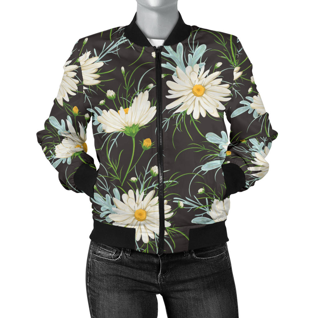 Daisy Pattern Print Design DS08 Women Bomber Jacket