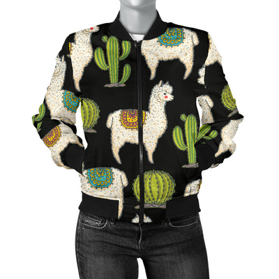 Alpaca Cactus Pattern Print Design 07 Women's Bomber Jacket