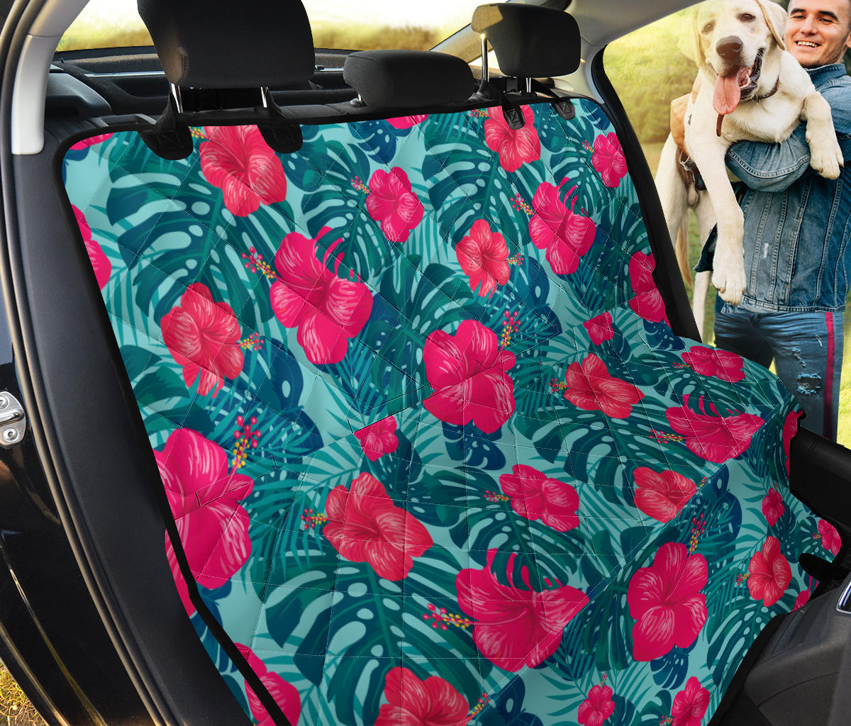 Red Hibiscus Pattern Print Design HB017 Rear Dog  Seat Cover