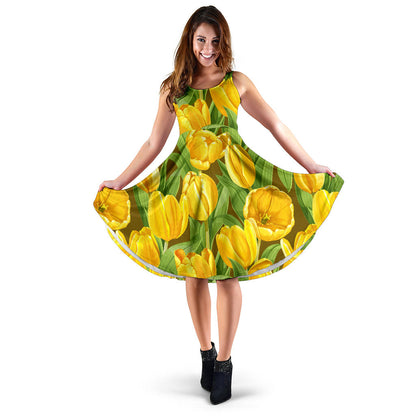 Water Lily Pattern Print Design WL01 Midi Dress