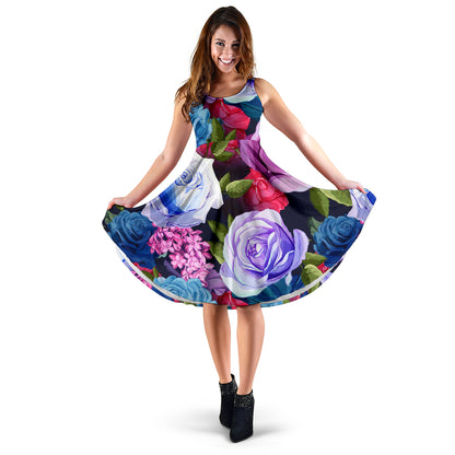 Rose Pattern Print Design RO09 Midi Dress