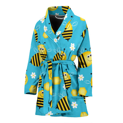 Bee Pattern Print Design BEE06 Women Bathrobe