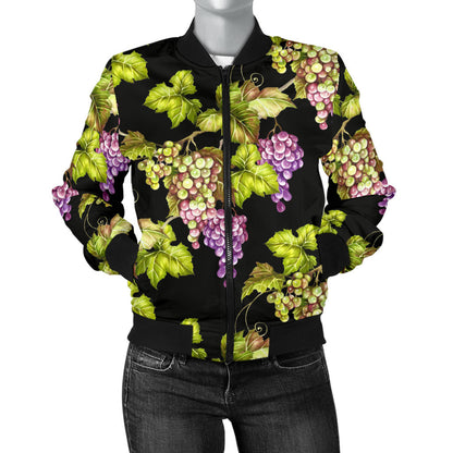 Grape Pattern Print Design GP04 Women Bomber Jacket
