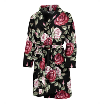 Rose Red Pink Pattern Print Design RO03 Men Bathrobe