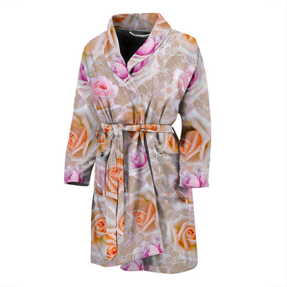 Rose Pattern Print Design RO011 Men Bathrobe