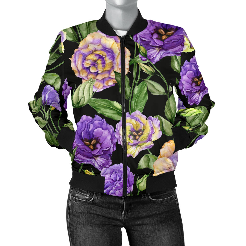 Lisianthus Pattern Print Design LT02 Women Bomber Jacket