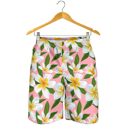 White Plumeria Pattern Print Design PM011 Mens Shorts