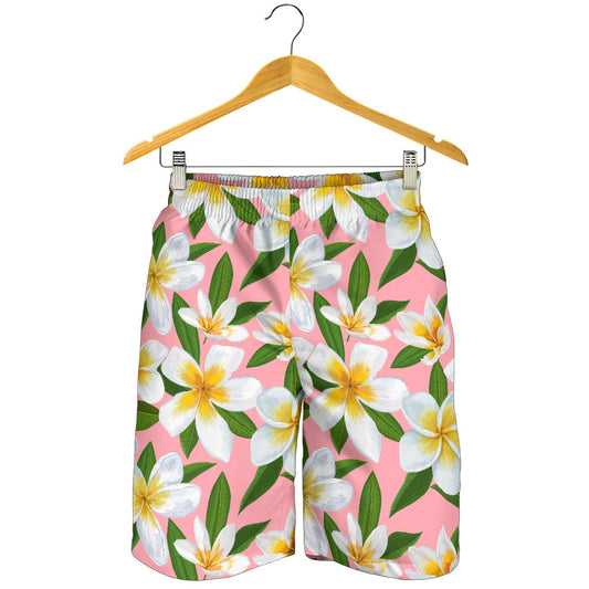 White Plumeria Pattern Print Design PM011 Mens Shorts