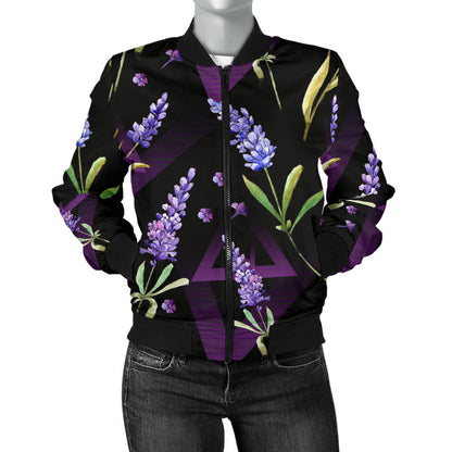 Lavender Pattern Print Design LV07 Women Bomber Jacket