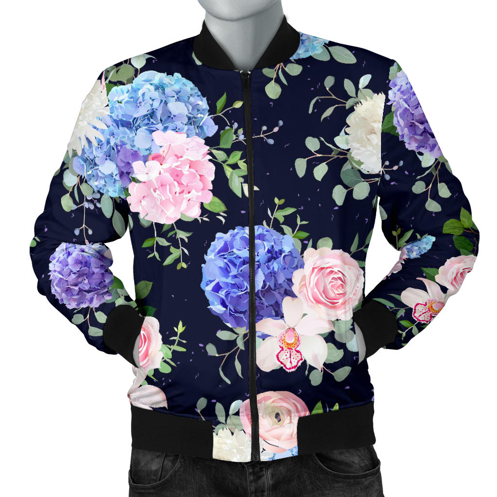 Hydrangea Pattern Print Design HD01 Men Bomber Jacket