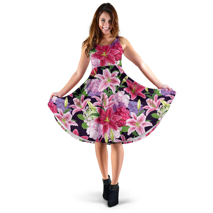 Lily Pattern Print Design LY017 Midi Dress