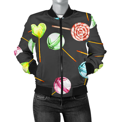 Lollipop Pattern Print Design LL02 Women Bomber Jacket