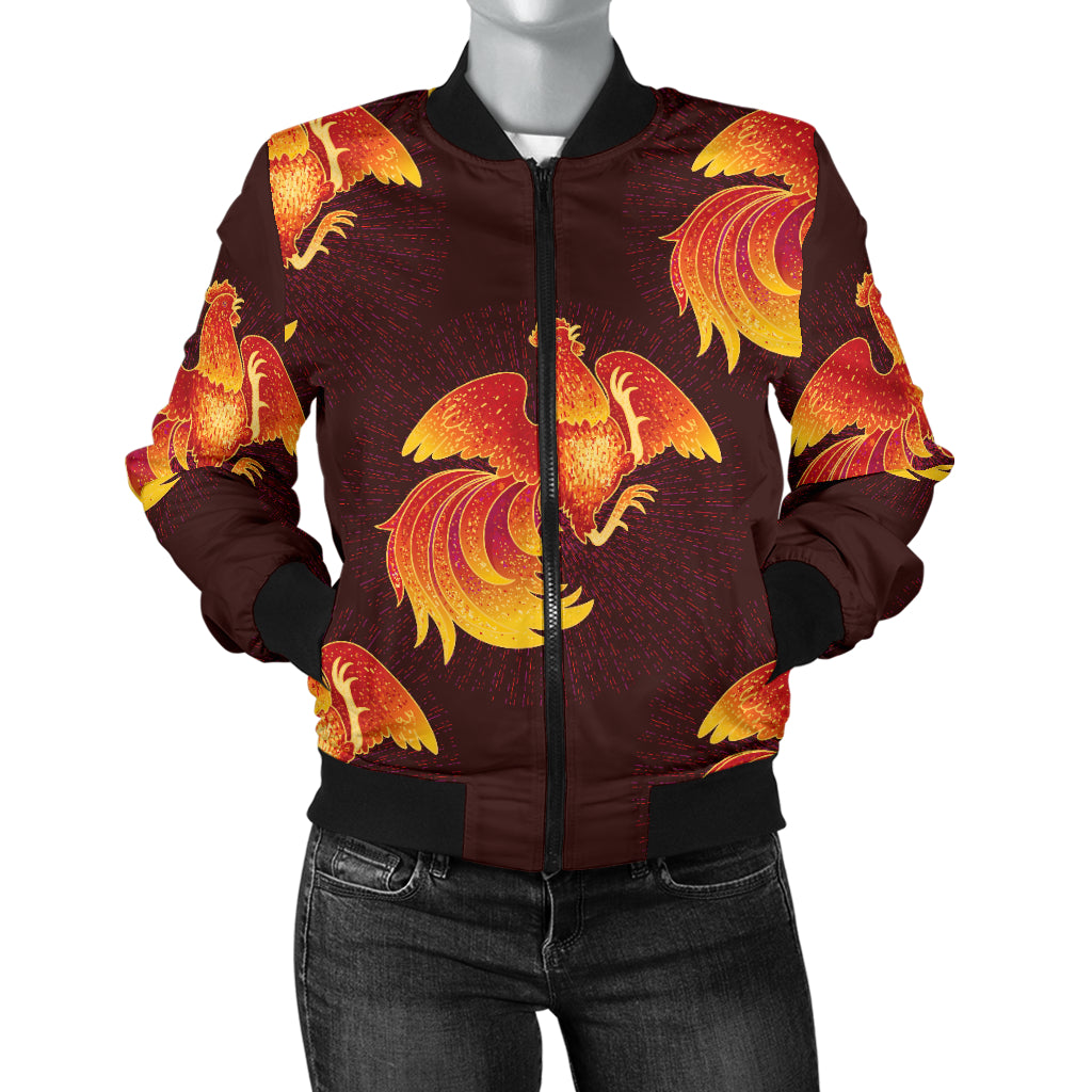 Rooster Pattern Print Design A04 Women's Bomber Jacket