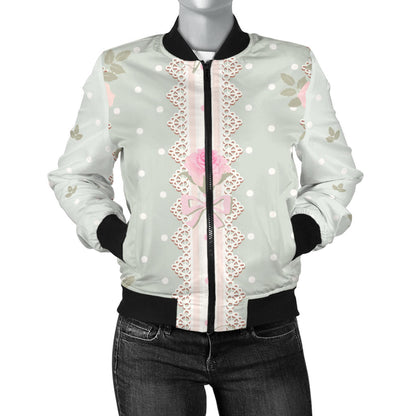 Rose Pattern Print Design RO016 Women Bomber Jacket