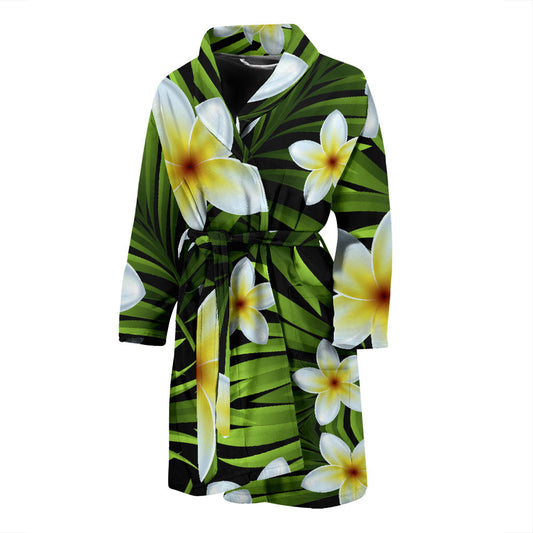 White Plumeria Pattern Print Design PM06 Men Bathrobe