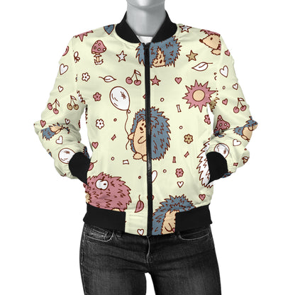 Hedgehog Cute Pattern Print Design 01 Women's Bomber Jacket