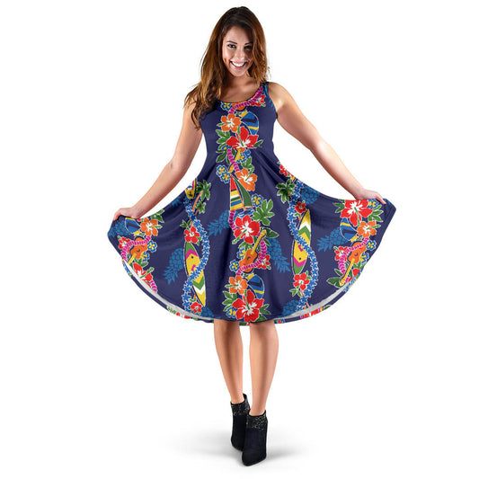 Hawaiian Themed Pattern Print Design H04 Midi Dress