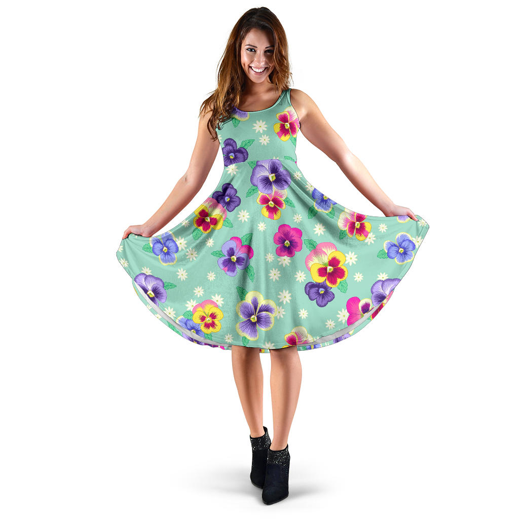 Pansy Pattern Print Design PS08 Midi Dress
