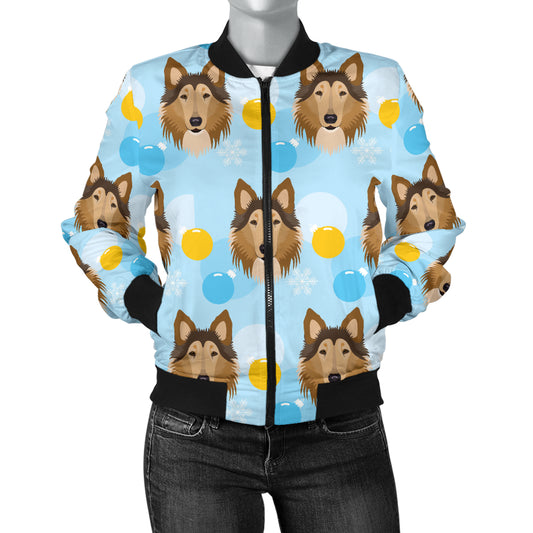 Collies Pattern Print Design 02 Women's Bomber Jacket