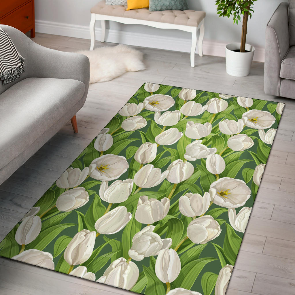 Tulip White Pattern Print Design TP05 Area Rugs