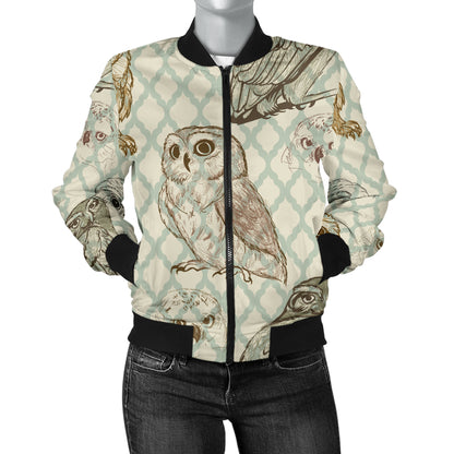 Owl Pattern Print Design A03 Women's Bomber Jacket