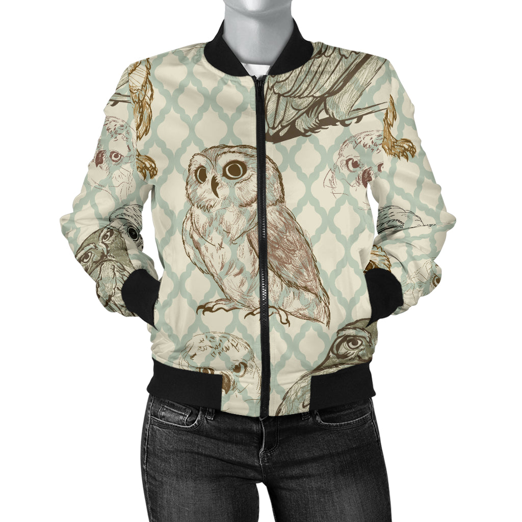 Owl Pattern Print Design A03 Women's Bomber Jacket