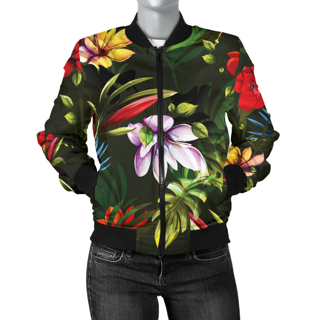 Magnolia Pattern Print Design 02 Women's Bomber Jacket