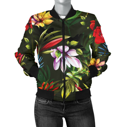 Magnolia Pattern Print Design 02 Women's Bomber Jacket