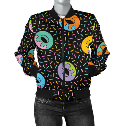Donut Pattern Print Design DN012 Women Bomber Jacket
