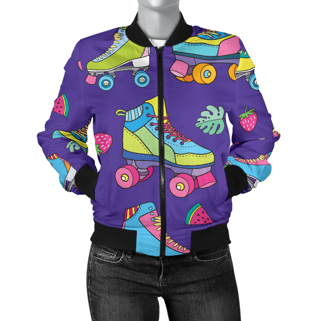 Roller skate Colorful Pattern Print Design A05 Women's Bomber Jacket