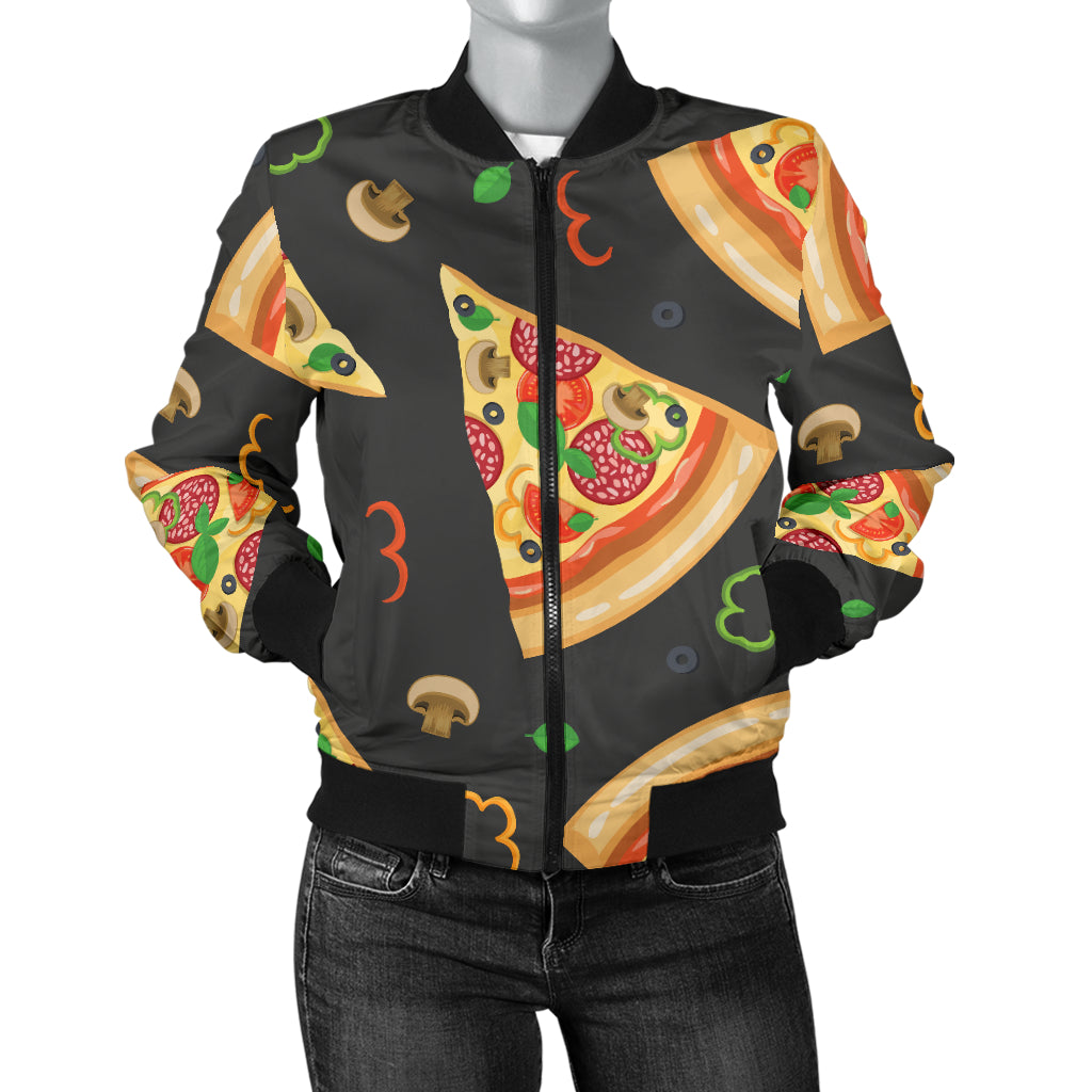 Pizza Pattern Print Design A02 Women's Bomber Jacket