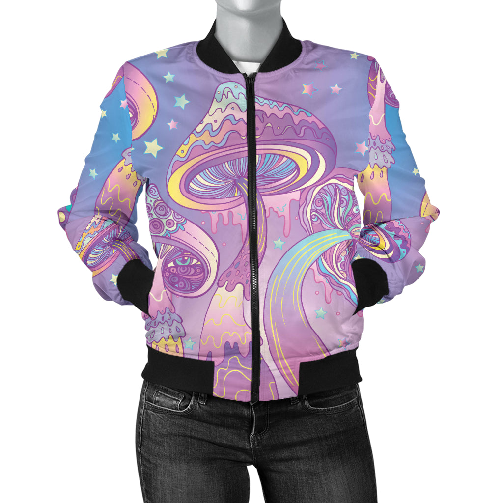 Psychedelic Mushroom Pattern Print Design A01 Women's Bomber Jacket