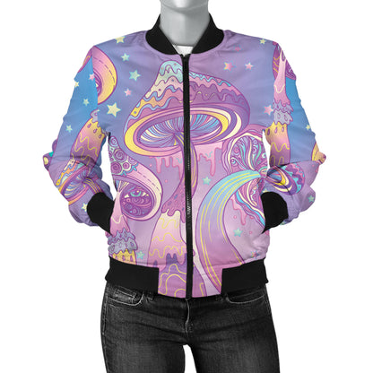 Psychedelic Mushroom Pattern Print Design A01 Women's Bomber Jacket