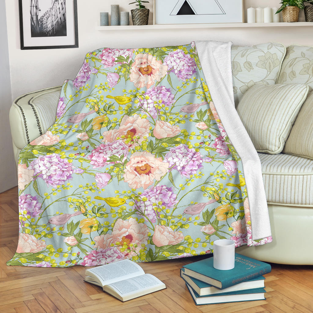 Hydrangea Pattern Print Design HD02 Fleece Blanket