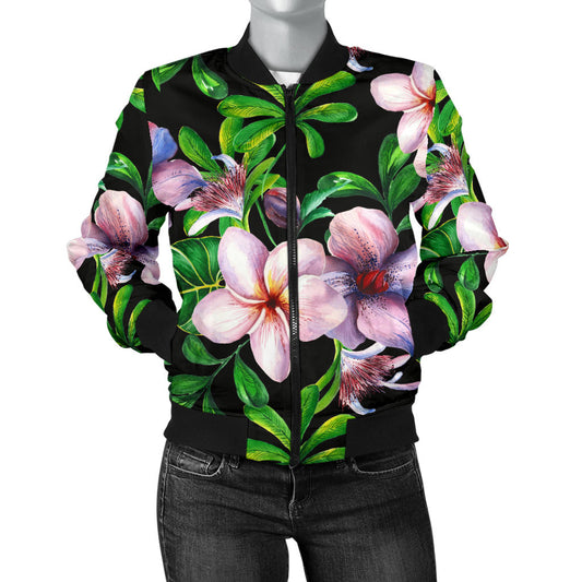 Plumeria Pattern Print Design PM01 Women Bomber Jacket
