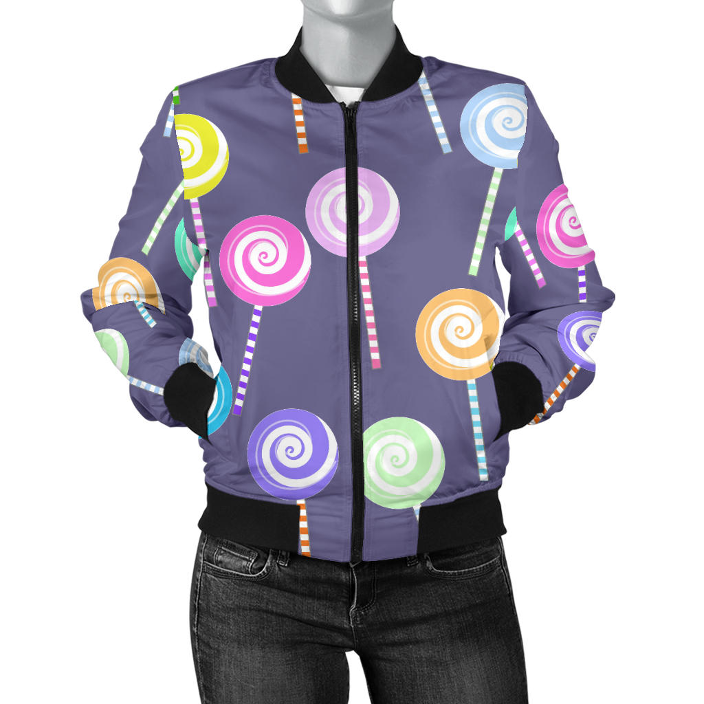 Lollipop Pattern Print Design LL03 Women Bomber Jacket