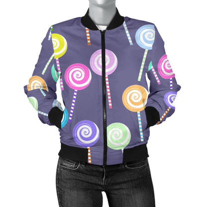Lollipop Pattern Print Design LL03 Women Bomber Jacket
