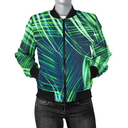 Palm Leaves Pattern Print Design PL02 Women Bomber Jacket