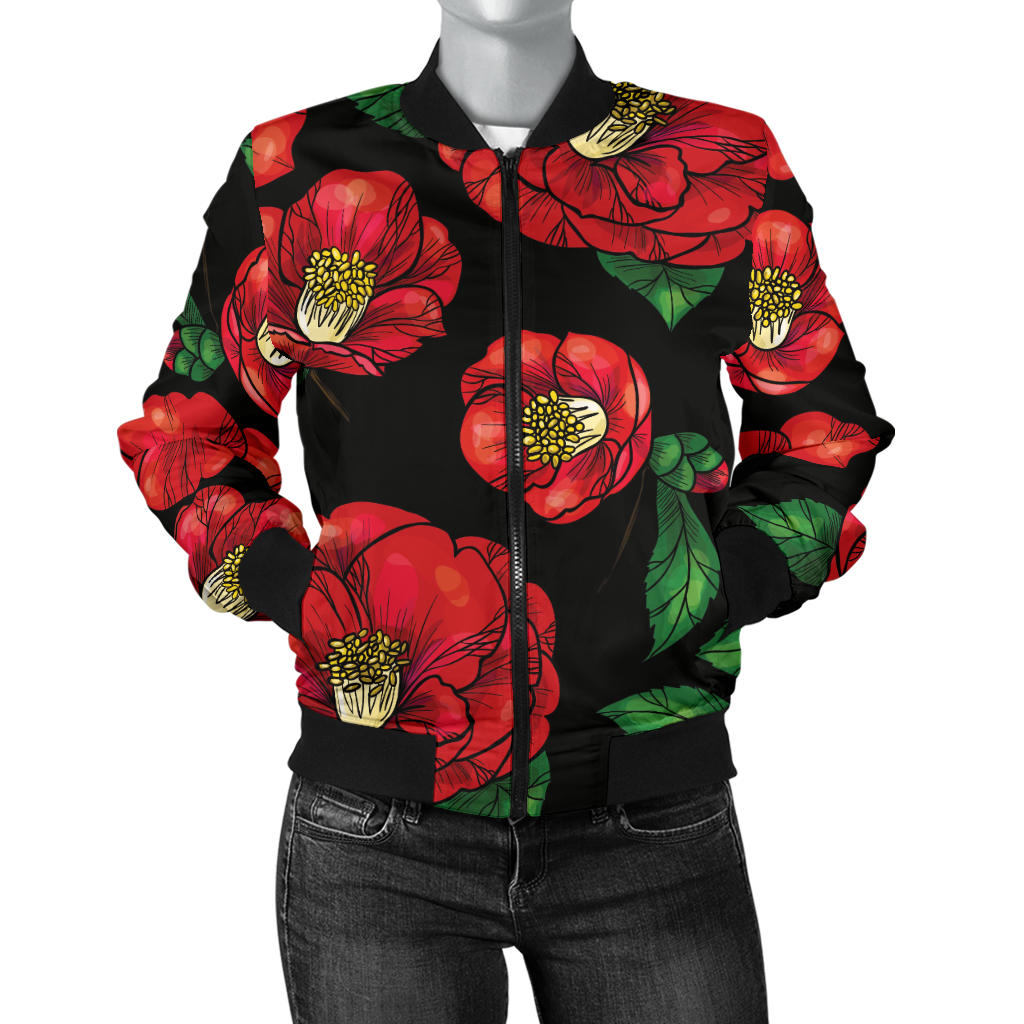 Camellia Pattern Print Design CM07 Women Bomber Jacket