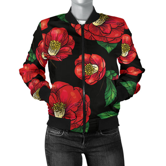 Camellia Pattern Print Design CM07 Women Bomber Jacket