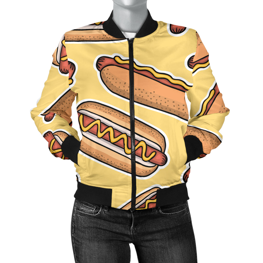 Hot Dog Pattern Print Design 01 Women's Bomber Jacket