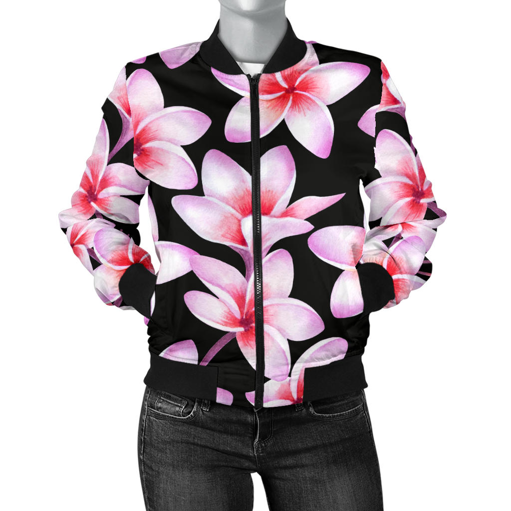 Pink Plumeria Pattern Print Design PM09 Women Bomber Jacket