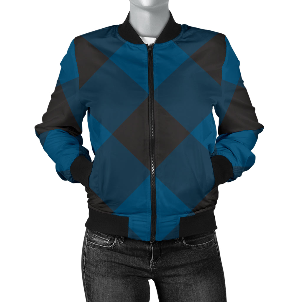 Plaid Blue Pattern Print Design A04 Women's Bomber Jacket